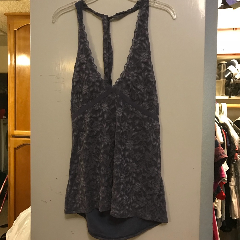 Moda stretch lace halter gray/lavender. Lovely!
